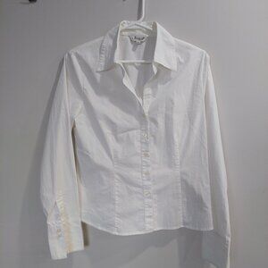 Jessica Sports Women's Size M(10-12) White Cotton Stretchy Shirt Long Sleeve